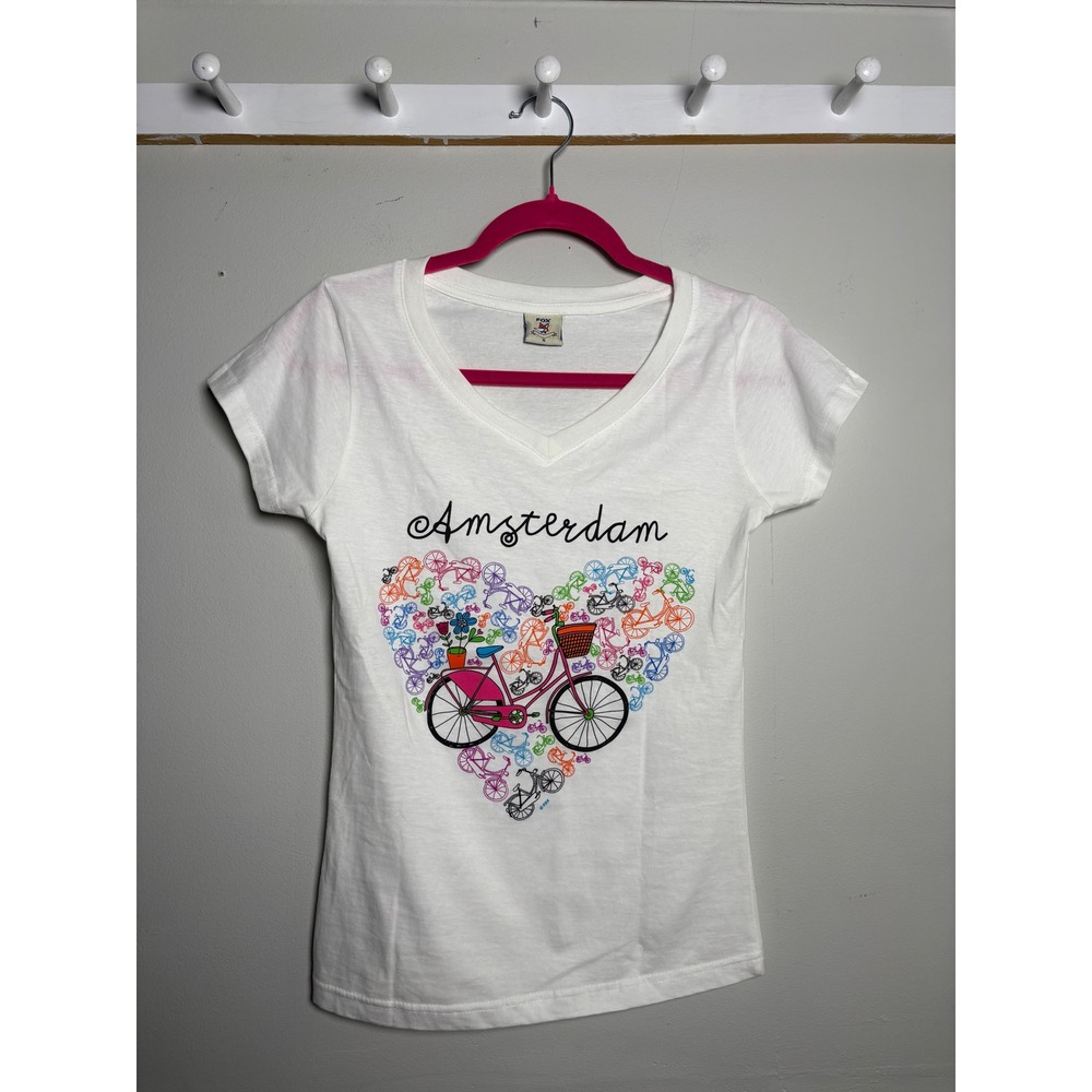 Fox Originals Amsterdam Bicycle Heart Graphic Tee Women's S V-Neck